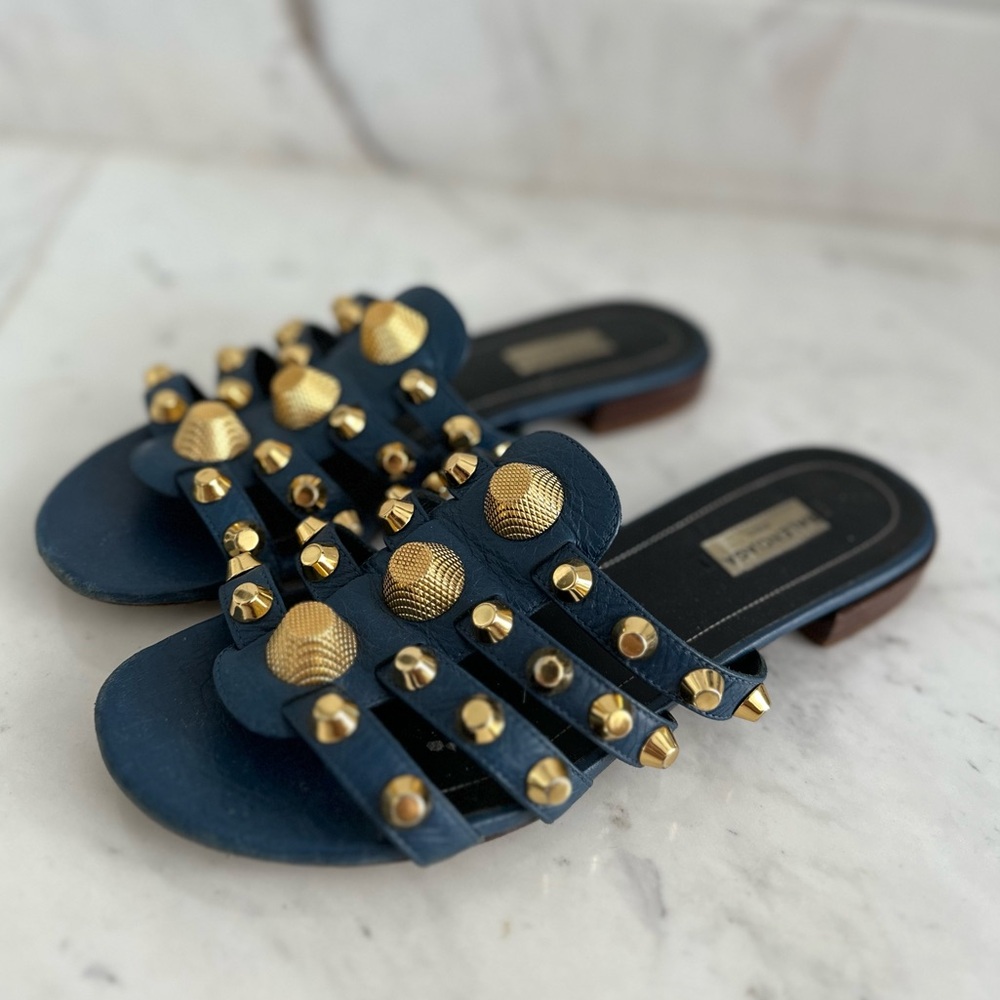 Balenciaga Blue Studded Leather Arena